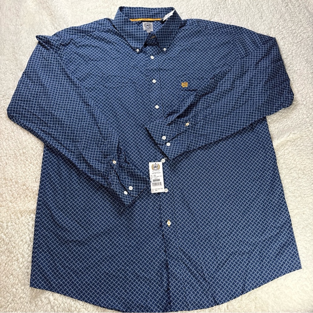 Cinch Western Rodeo Button Down Shirt Men 2XL Blue/Whte Long Sleeve New With Tag